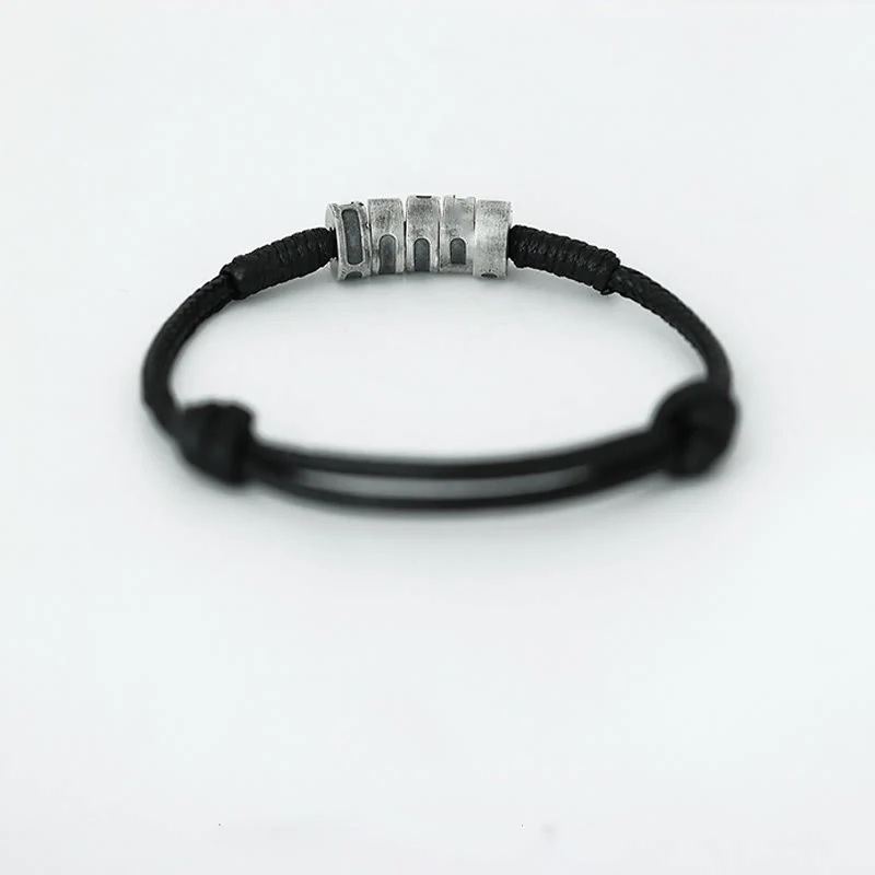 Buddha Stones 999 Sterling Silver Morse Code Wax Rope Blessing Bracelet