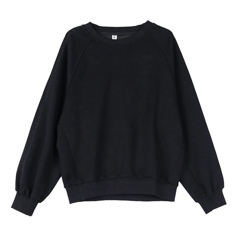 Buddha Stones Fall Plain Crew Neck Cotton Pullover Women's Sweatshirt