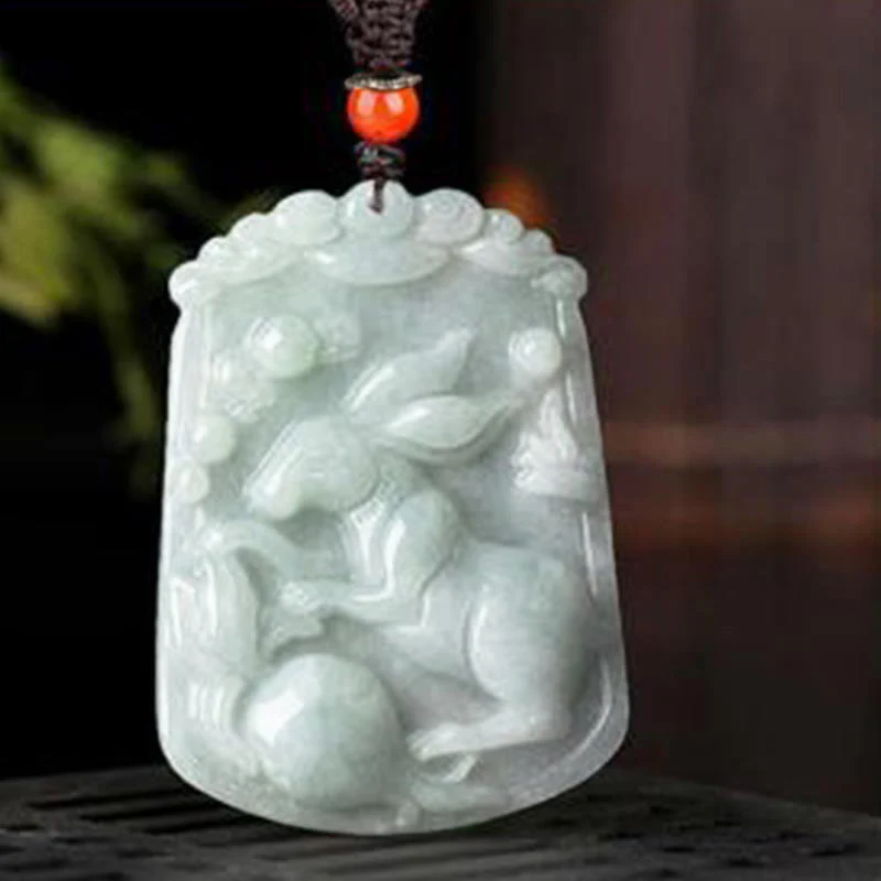 Buddha Stones Natural Jade 12 Chinese Zodiac Abundance Amulet Pendant Necklace