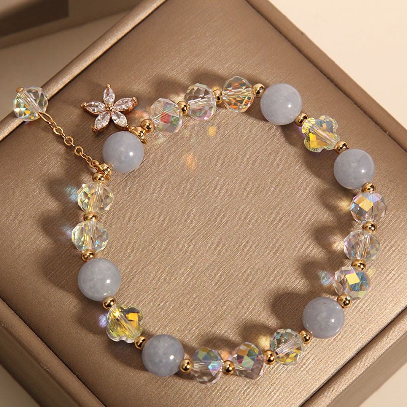 Buddha Stones Natural Aquamarine Crystal Zircon Flower Peace Healing Bracelet