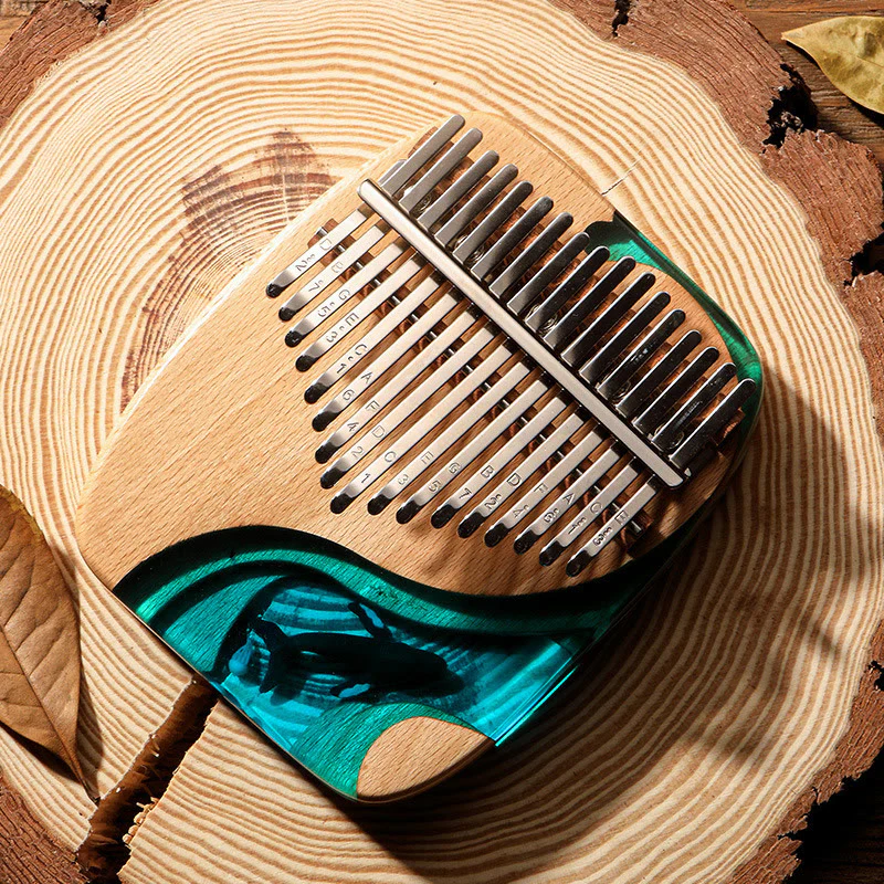 Buddha Stones Kalimba 17/21 Keys Thumb Piano Beech Wood Deep Sea Blue Whale Portable Finger Piano