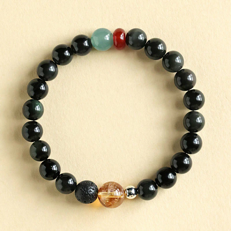 Buddha Stones Natural Black Obsidian Beads Strength Fulfillment Bracelet
