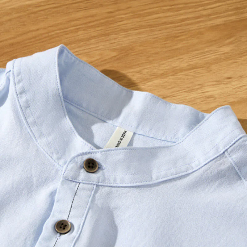 Buddha Stones Summer Solid Men's Half Button Short Sleeve Cotton Shirt