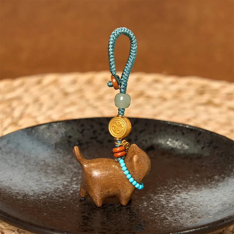 Buddha Stones Hetian Jade Natural Sandalwood Red Sandalwood Green Sandalwood Fu Character Abundance Key Chain