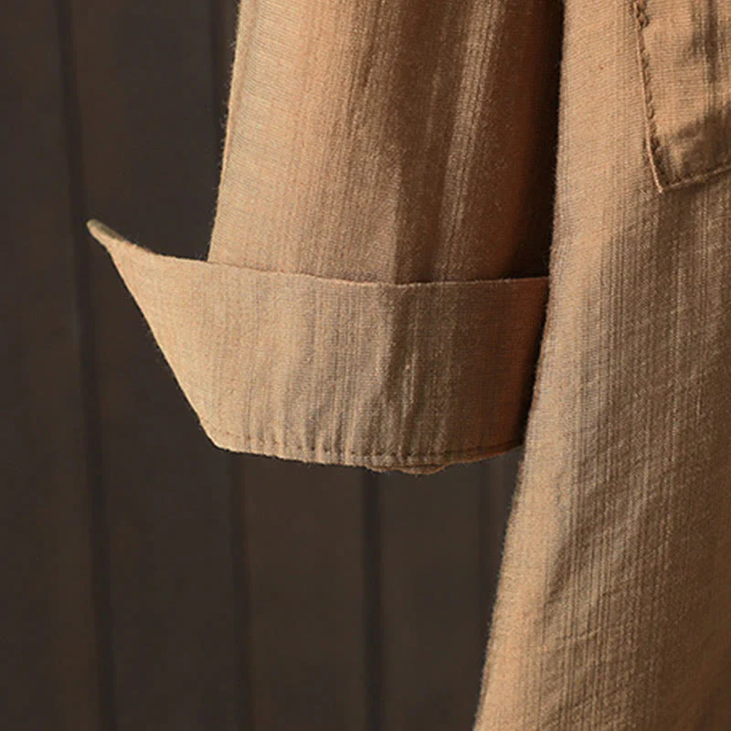 Buddha Stones Plain Buttons Women's Cotton Coat With Pockets