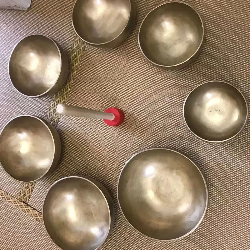 Buddha Stones Handmade Nepal Golden Singing Bowl Simple Design for Healing and Meditation Sound Bowl Set