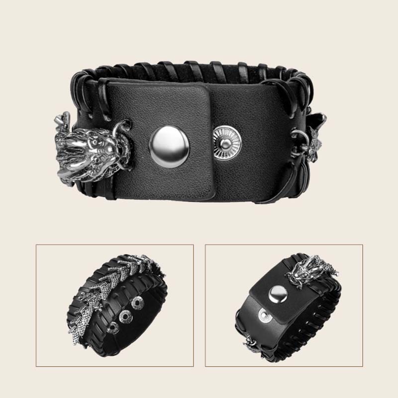 Buddha Stones Dragon Leather Protection Weave Bracelet