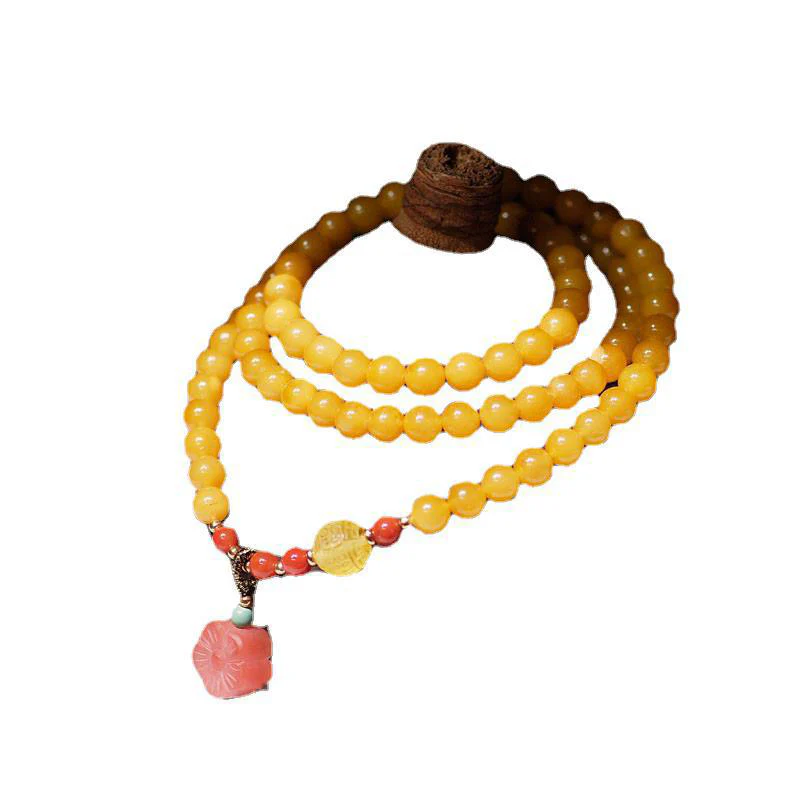 Buddha Stones Amber Healing Balance Necklace Flower Charm Bracelet