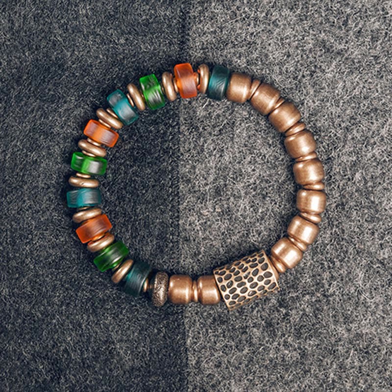 Buddha Stones Tibetan Colorful Glass Beads Copper Wealth Bracelet
