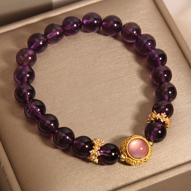 Buddha Stones Natural Amethyst Strawberry Quartz Beads Healing Bracelet