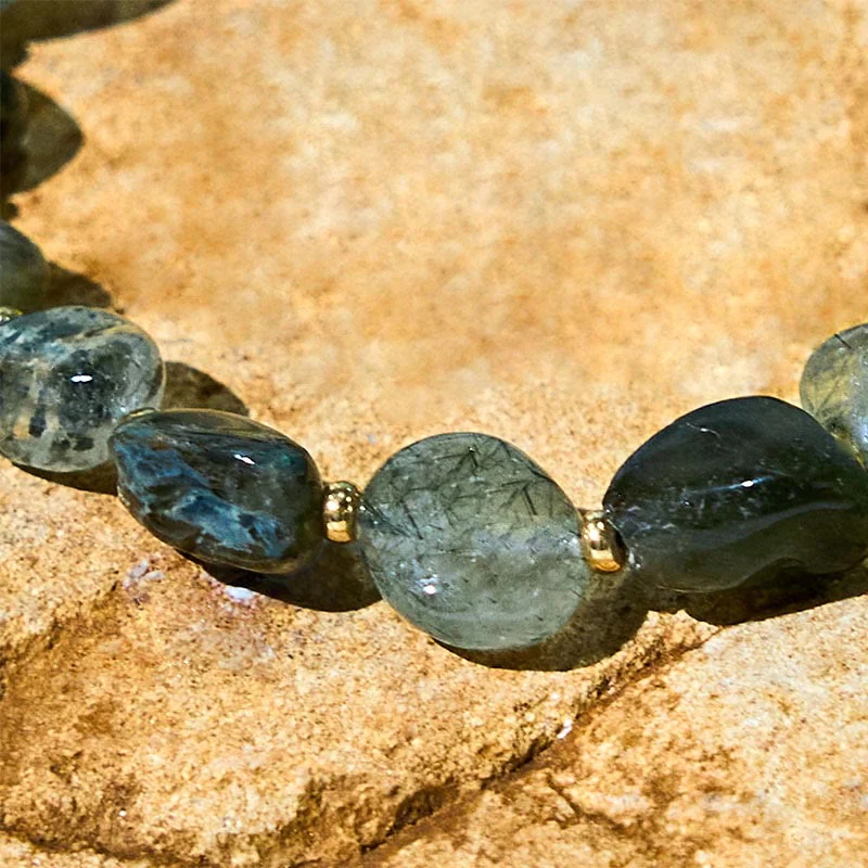 Buddha Stones Green Rutilated Quartz Braid String Protection Bracelet