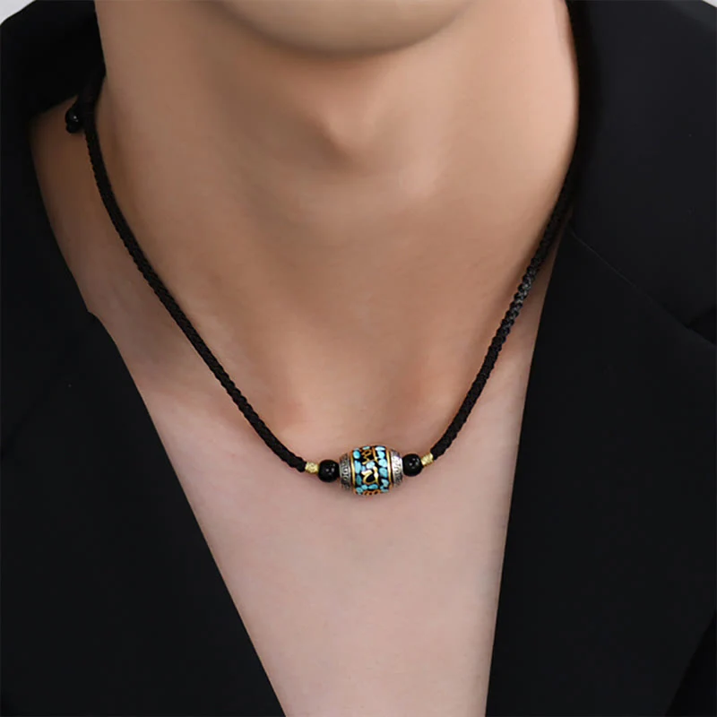 Buddha Stones Tibet Om Mani Padme Hum Dzi Bead Pattern Protection Rotatable Necklace Pendant