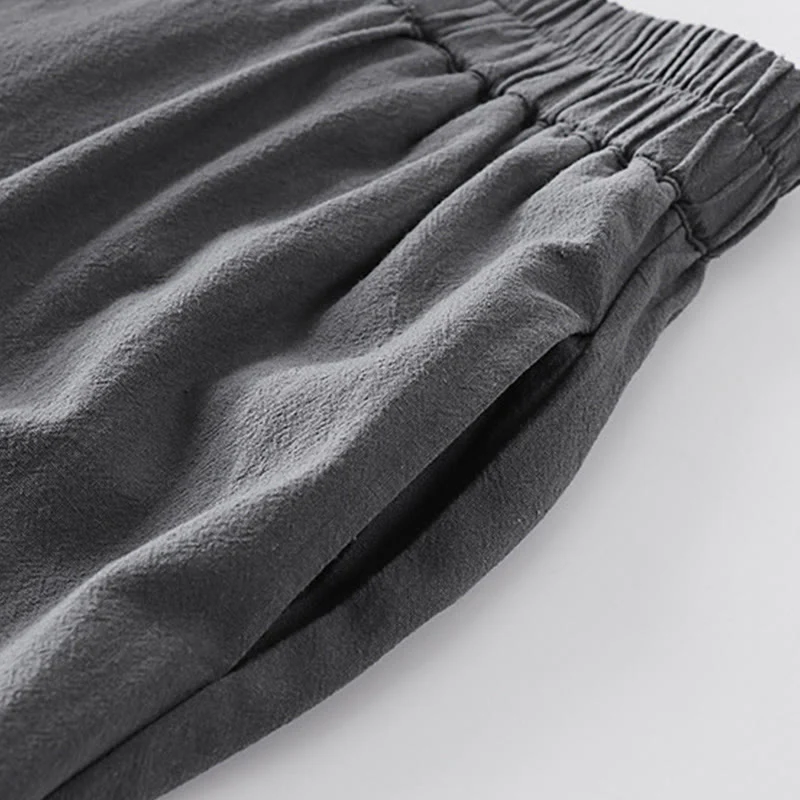 Buddha Stones 2Pcs V-Neck Cotton Half Sleeve Shirt Pants With Pockets Men's Meditation Cloth Set