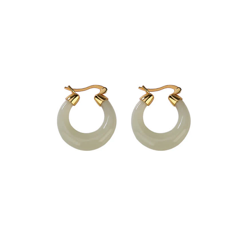 Buddha Stones Round Jade Cyan Jade Prosperity Luck Drop Earrings