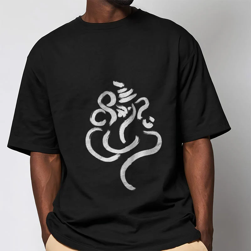 Buddha Stones Casual Ganesha Pattern Cotton Tee T-shirt