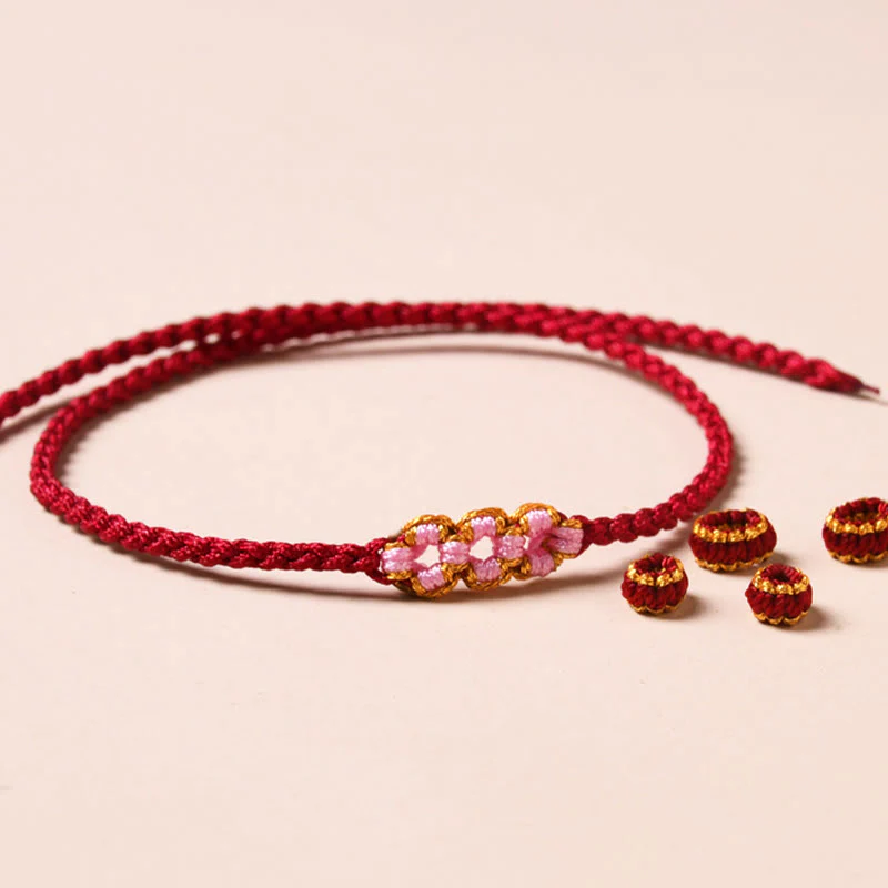 Buddha Stones Handmade Peach Blossom Protection Braided Rope Bracelet