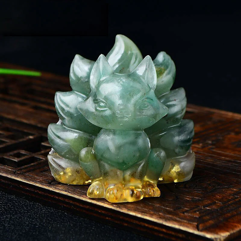 Buddha Stones Natural Various Crystal Strawberry Quartz Amethyst Nine Tailed Fox Protection Home Decoration
