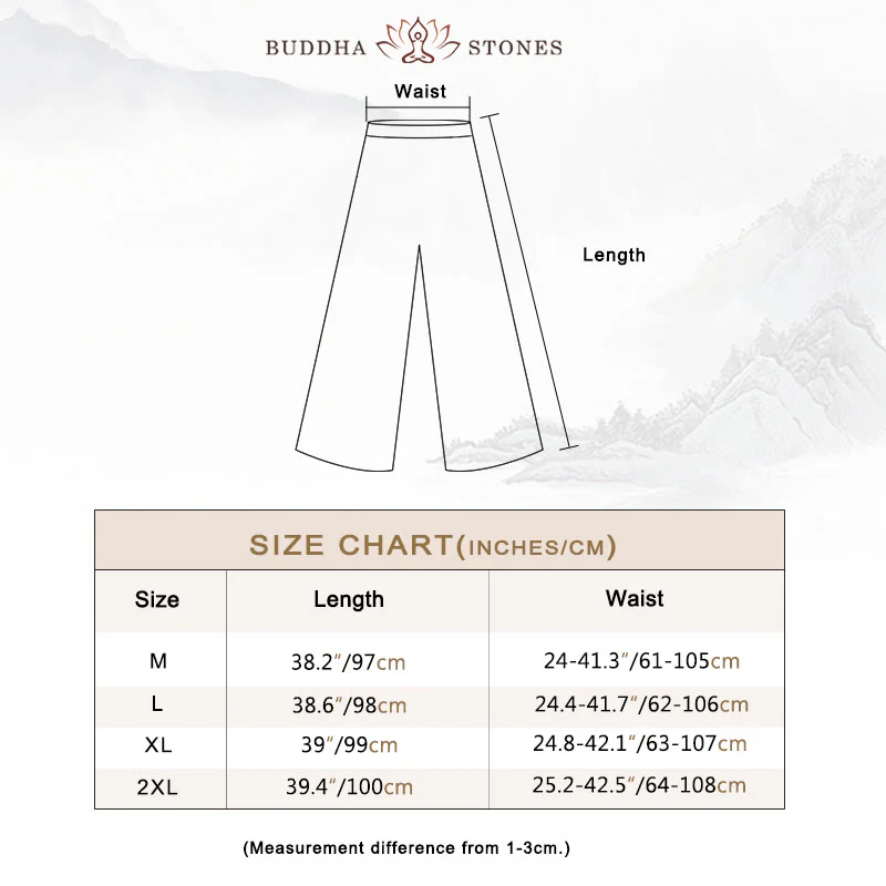 Buddha Stones Embroidery Chiffon Cheongsam Midi Dress Wide Leg Pants Meditation Zen Practice Clothing