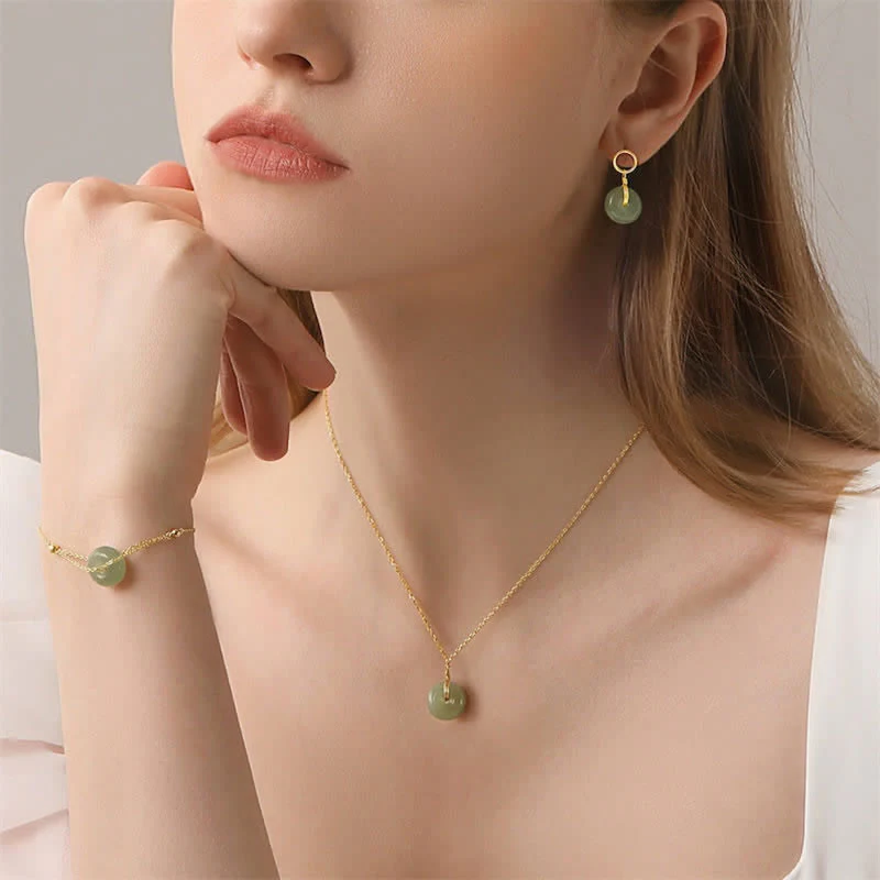 Buddha Stones Round Jade Peace Buckle Luck Drop Earrings