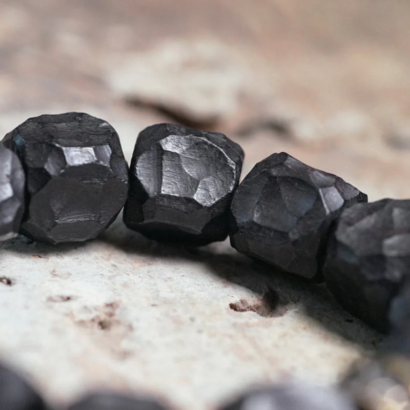 Buddha Stones Tibet Ebony Wood Copper Peace Tassel Wrist Mala Bracelet