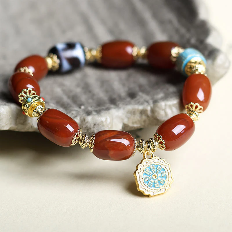 Buddha Stones Natural South Red Agate Bagua Dzi Bead Power Bracelet
