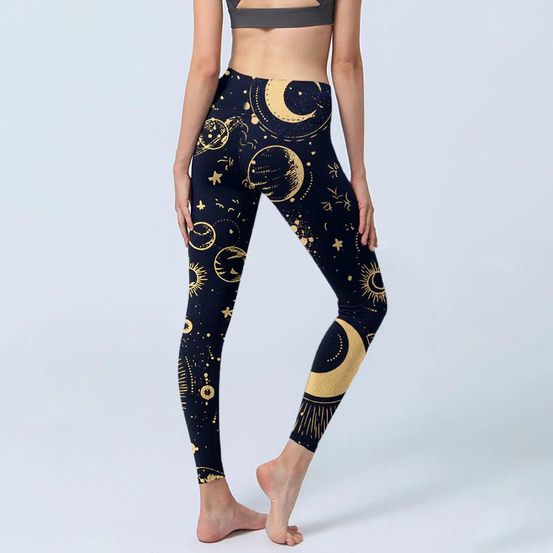 Buddha Stones Moon Star Universepattern Print Gym Leggings Women's Yoga Pants