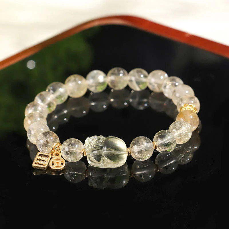 Buddha Stones Natural Citrine PiXiu Copper Coin Protection Bracelet