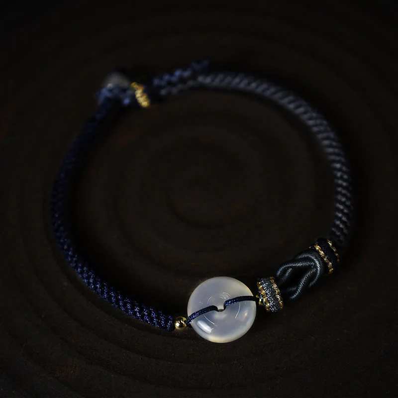 Buddha Stones Handmade White Agate Peace Buckle Luck Happiness Protection Weave String Bracelet
