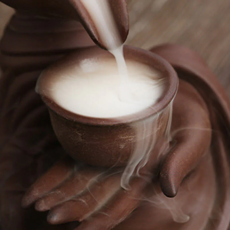 Buddha Stones Buddha Hand Holding Teapot Cup Ceramic Backflow Smoke Fountain Healing Incense Burner Decoration