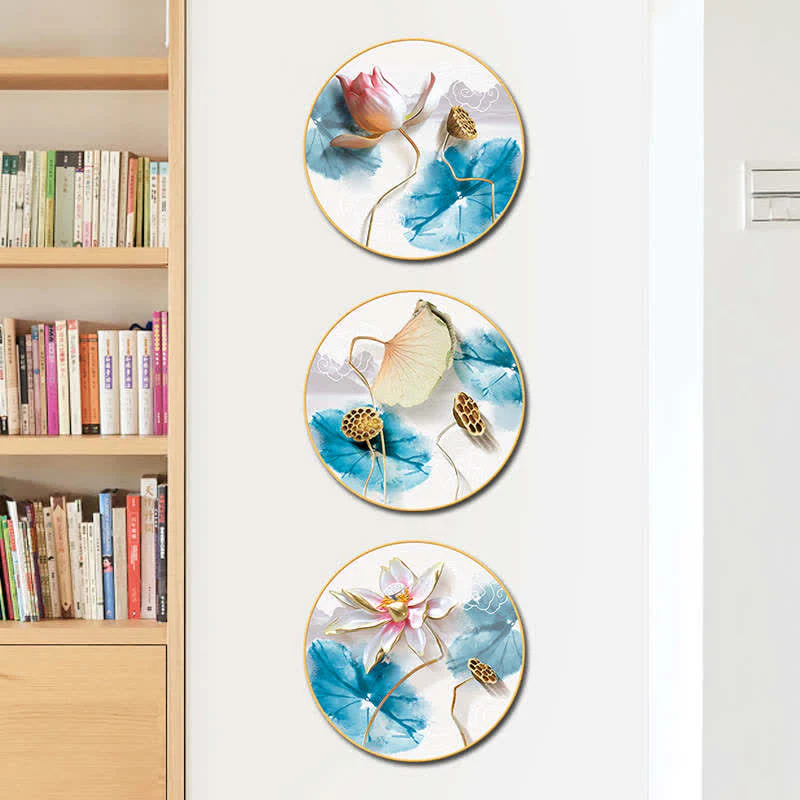 Buddha Stones 3Pcs Lotus Flower Meditation Enlightenment Wall Art Stickers