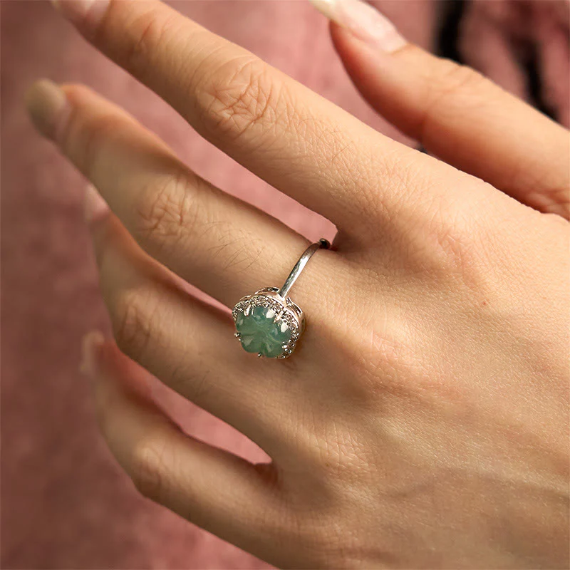 Buddha Stones Jade Alloy Flower Ring