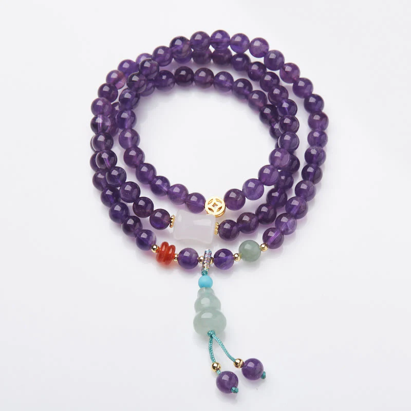Buddha Stones Natural Amethyst Beads Coin Hanging Gourd Chalcedony Lotus Balance Multi-layer Bracelet