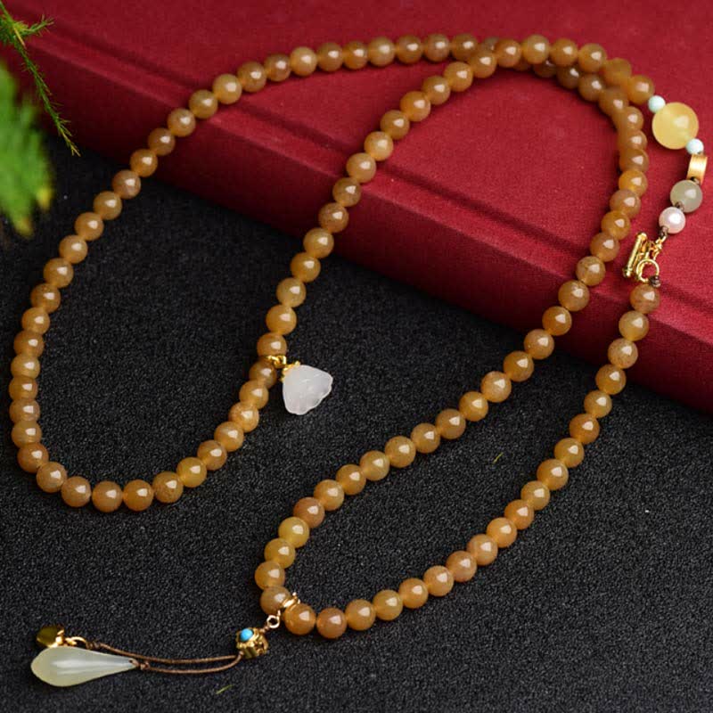 Buddha Stones Natural Hetian Topaz Amber Lotus White Jade Pearl Success Bracelet