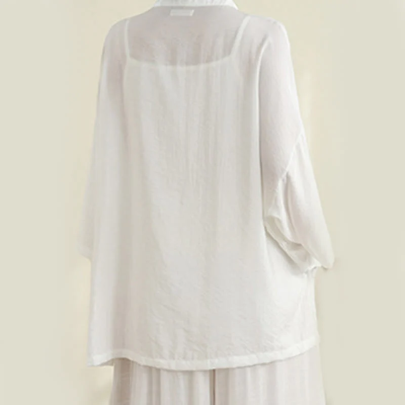 Buddha Stones 2pcs Casual Women's Frog Button Shirt Loose Pants Meditation Clothing Set