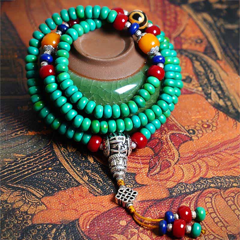 Buddha Stones 108 Mala Beads Tibetan Turquoise Dzi Bead Protection Bracelet