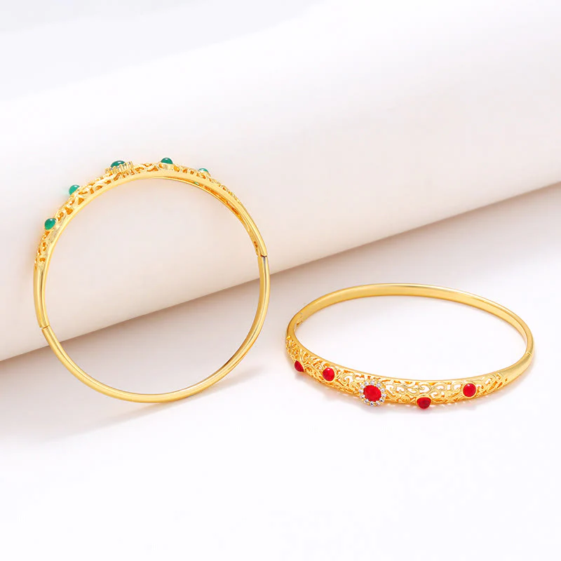 Buddha Stones Vine Design Alloy Zircon Luck Bracelet Bangle