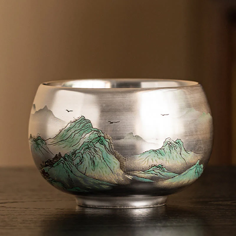 Buddha Stones Fish Lotus Seaweed Valley Mountains Pine Tree Dragon Teacup Kung Fu Tea Cup With Gift Box