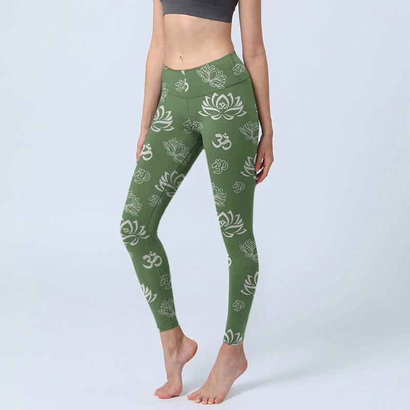 Buddha Stones Lotus Flower OM Symbol Print Gym Leggings Women's Yoga Pants