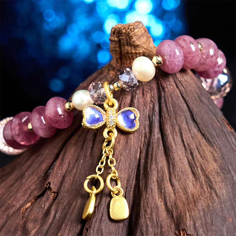 Buddha Stones Natural Rose Quartz Bow Peace Buckle Loving Energy Bracelet