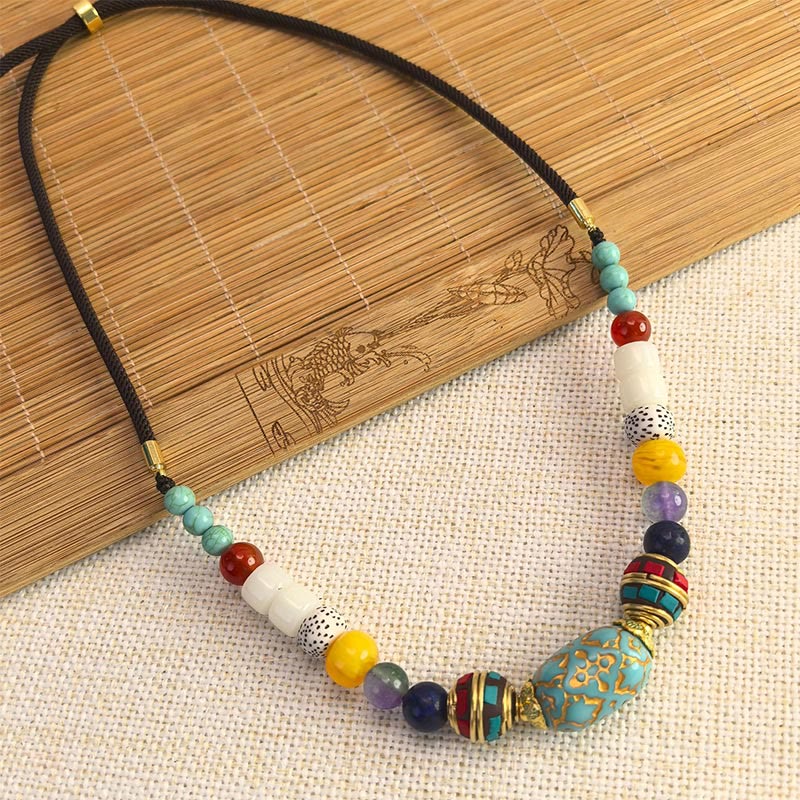 Buddha Stones Tibetan Handmade Turquoise Beads Balance Necklace Pendant