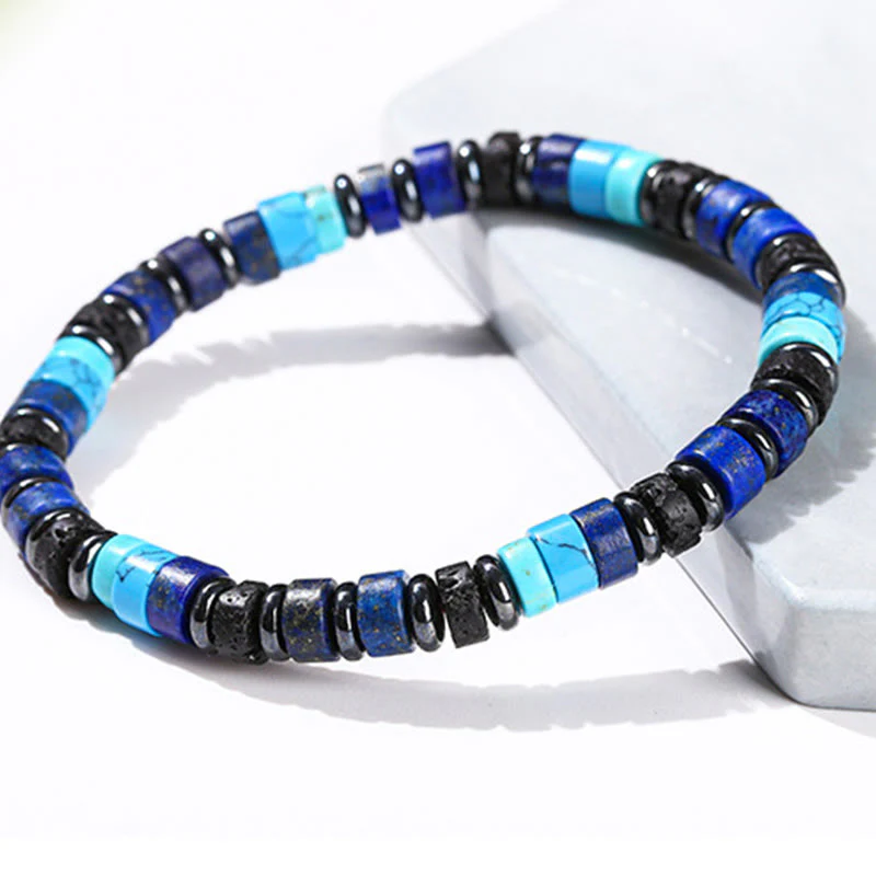 Buddha Stones Hematite Turquoise Lazurite Lava Rock Black Glitter Stone Support Bracelet