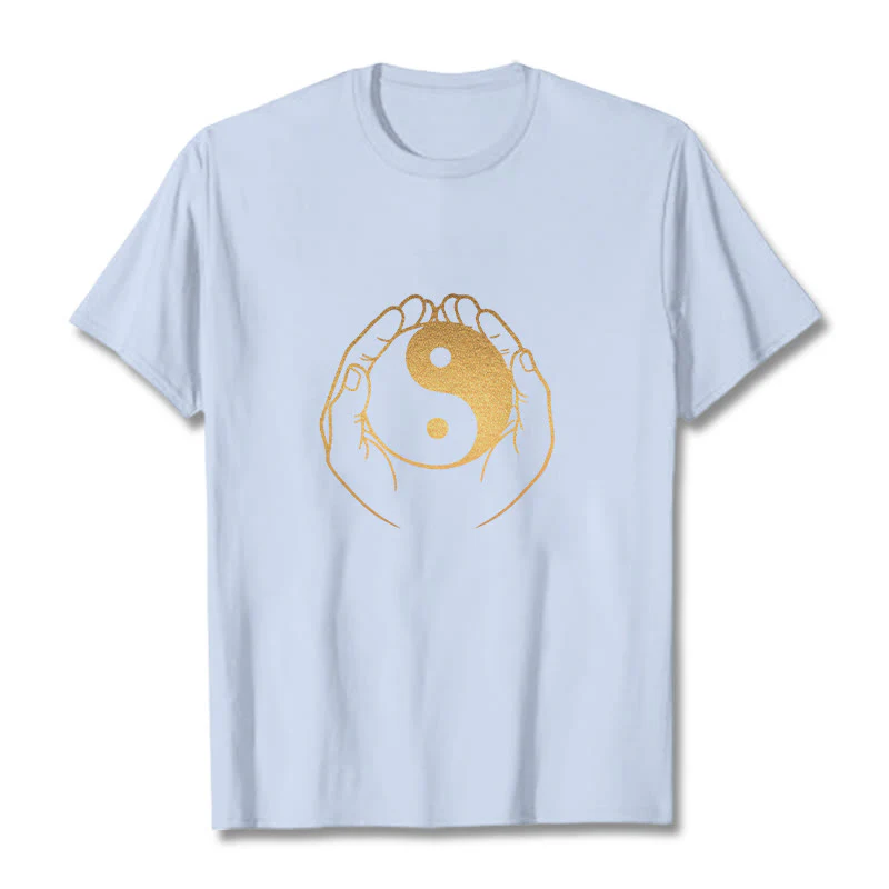 Buddha Stones Hands Holding A Golden Yin Yang Tee T-shirt