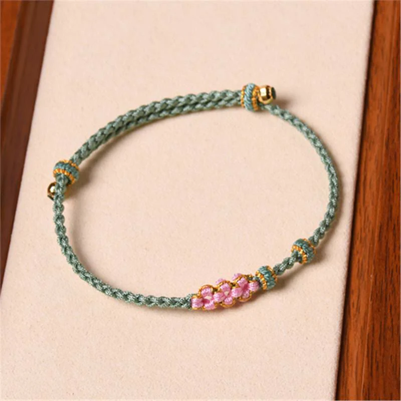 Buddha Stones Handmade Peach Blossom Protection Braided Rope Bracelet