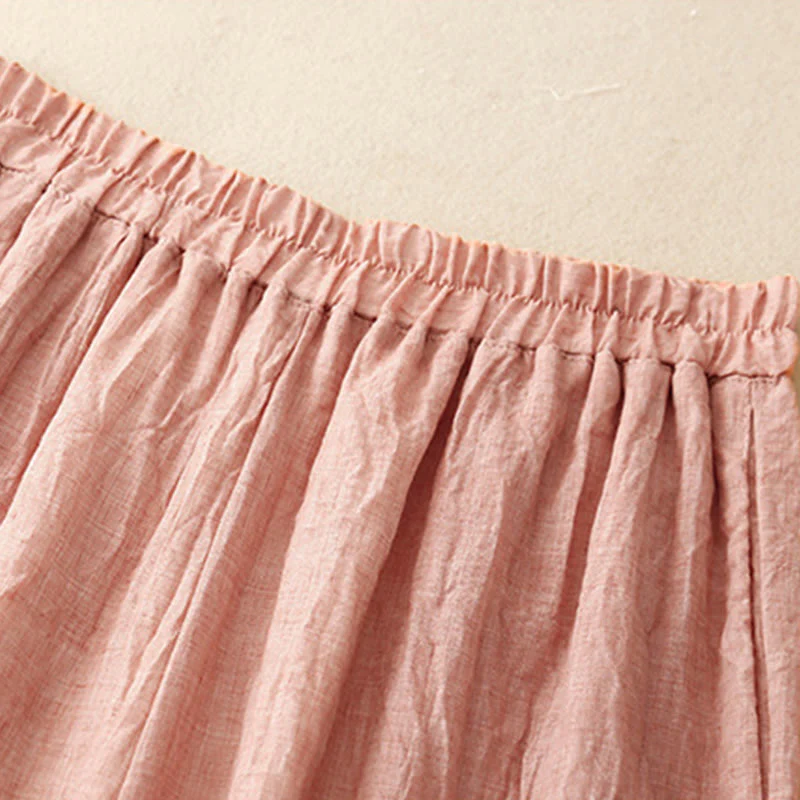 Buddha Stones Frog-Button Hem Slit Design Women's Wide Leg Cotton Linen Pants With Pockets