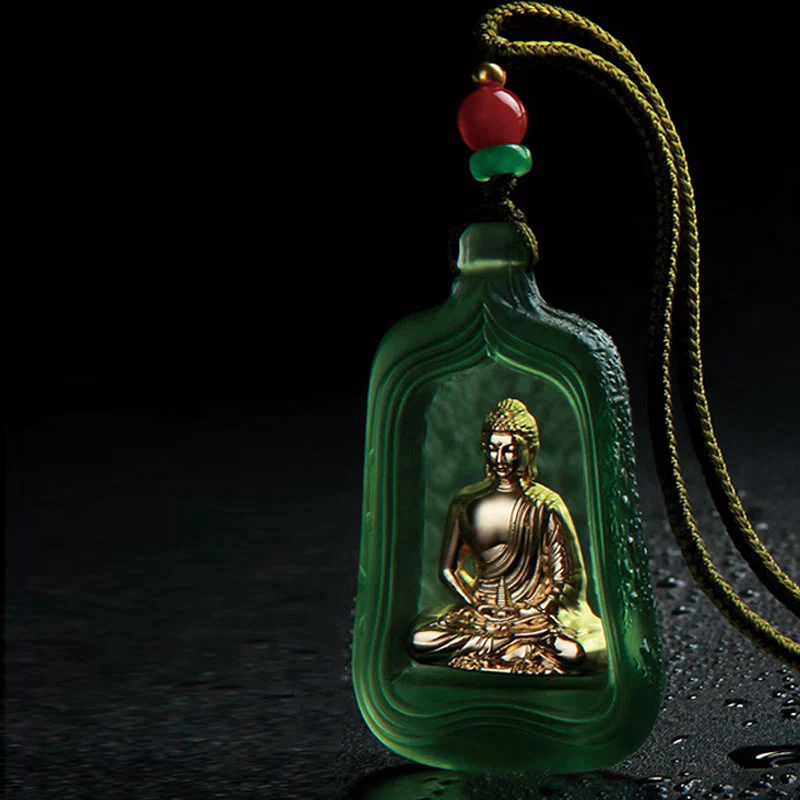 Buddha Stones Tibetan Medicine Buddha Liuli Crystal Compassion Serenity Necklace Pendant