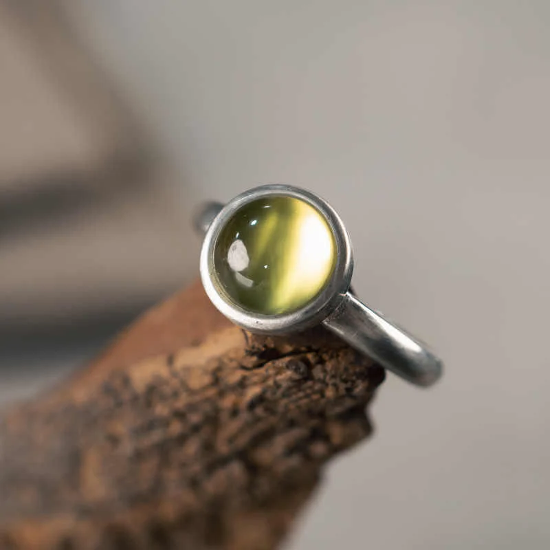 Buddha Stones Natural 925 Sterling Silver Prehnite Citrine Adjustable Happiness Ring