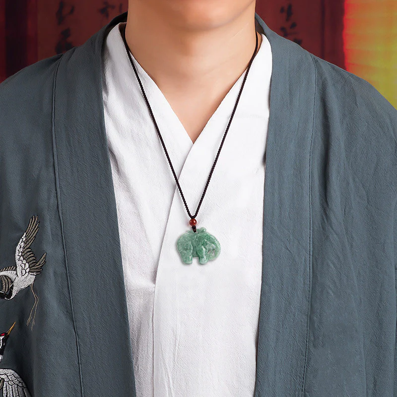 Buddha Stones Elephant Jade Luck Strength Necklace String Pendant