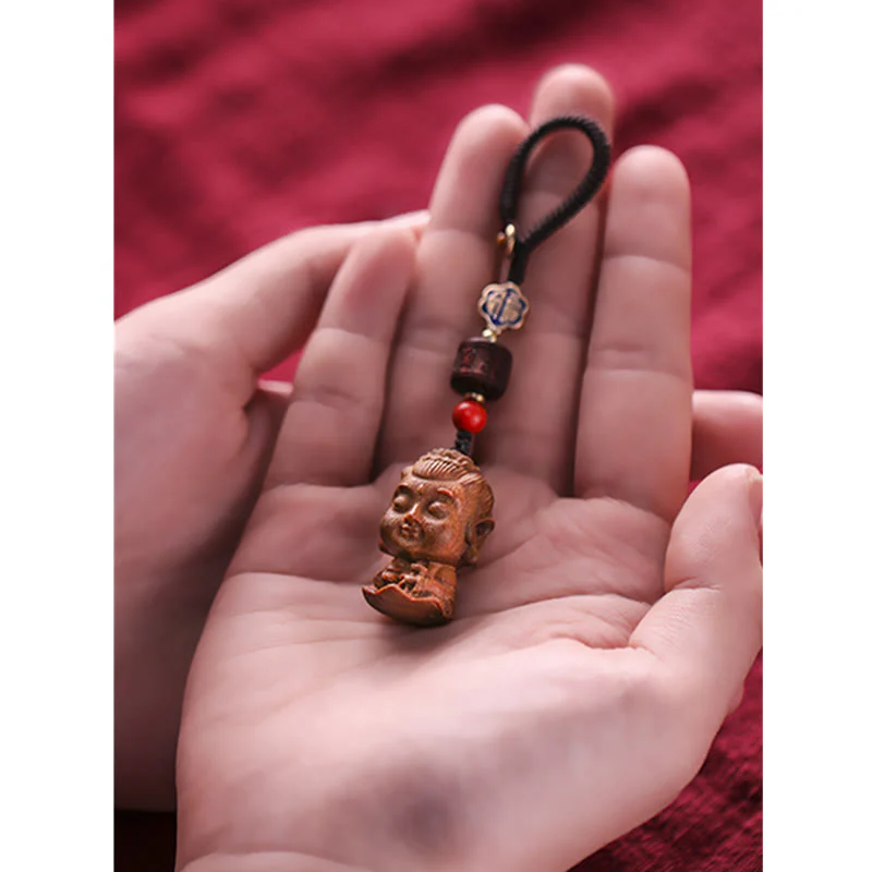 Buddha Stones Chinese Zodiac Natal Buddha Green Sandalwood Om Mani Padme Hum Peace Key Chain