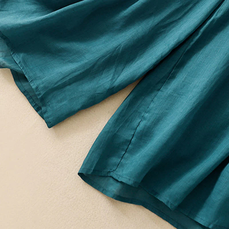 Buddha Stones Simple Design Drawstring Linen Women's Wide Leg Pants With Pockets