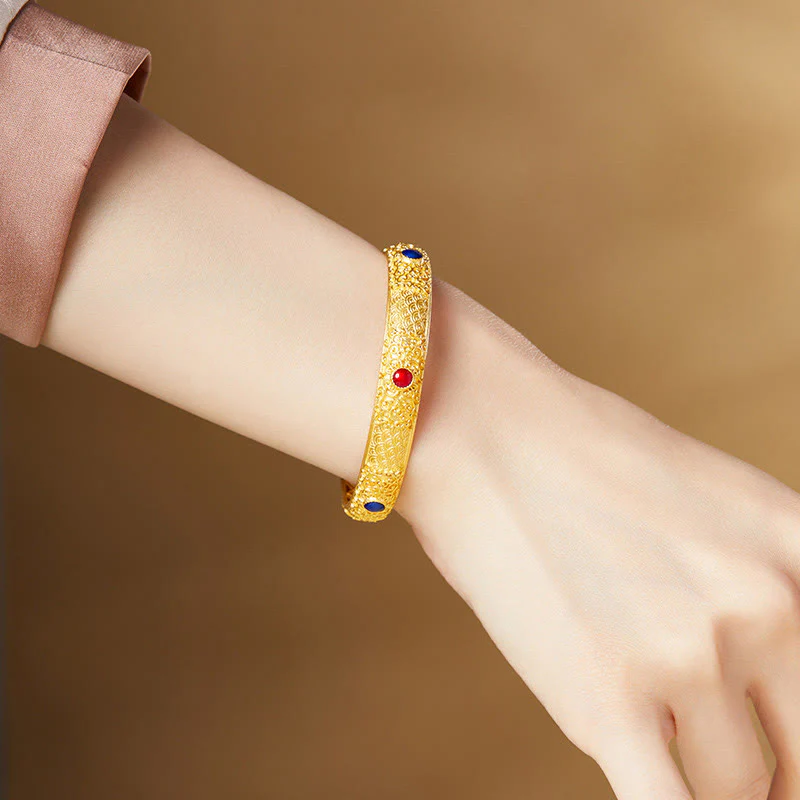 Buddha Stones 925 Sterling Silver Golden Auspicious Clouds Hollow Design Protection Bracelet Bangle 2.20 IN (56 MM)